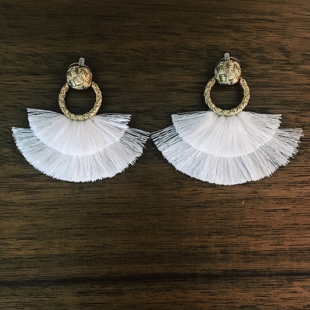 For Love & Lemons White/Gold Fringe Earrings